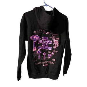 Dravus Women's The Life Cycle of a Mushroom Hoodie Size S Black Mycology Biology